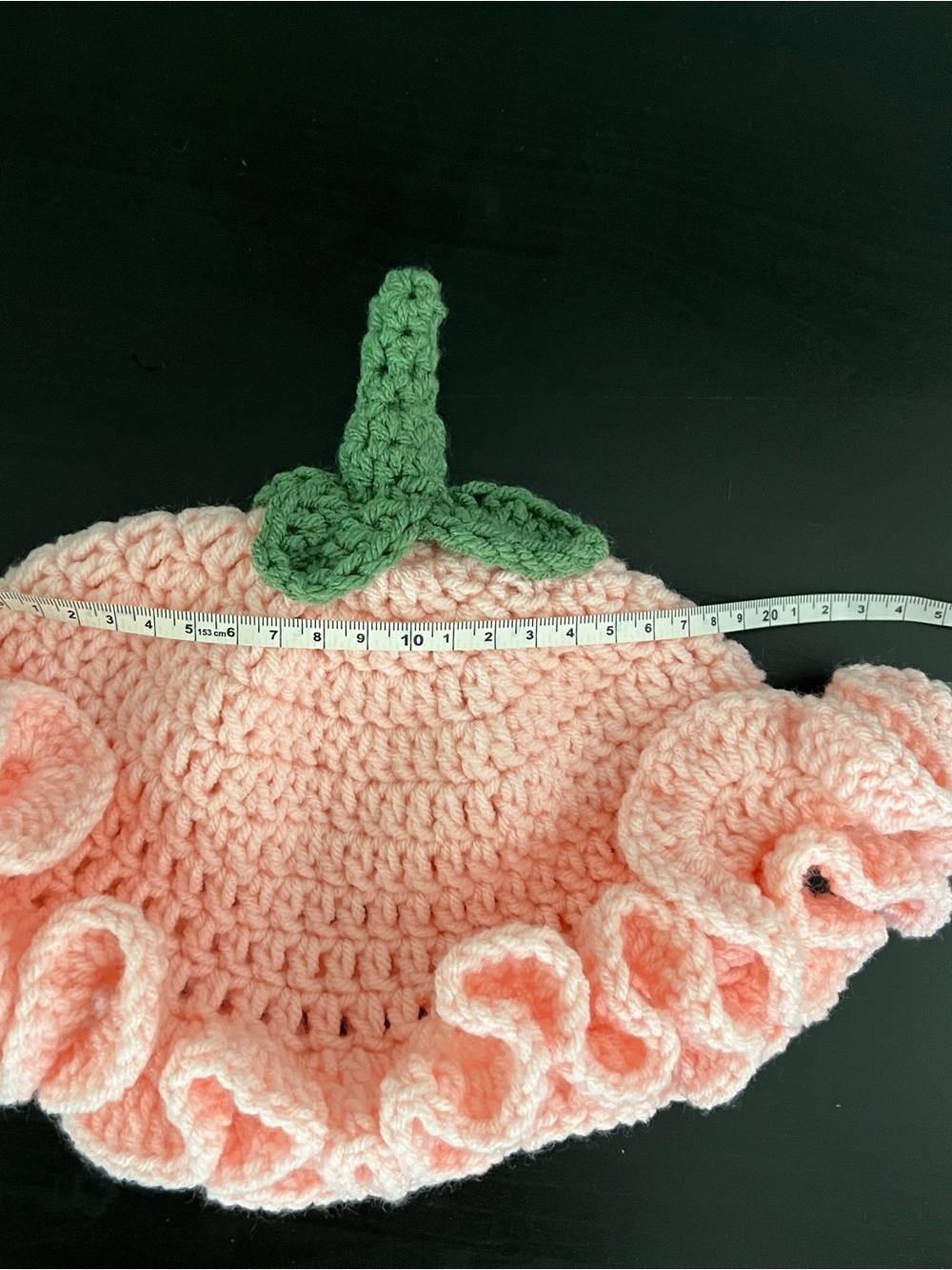 Handmade Pink Crochet Kids Hat with Green Stem - Picture 5 of 5